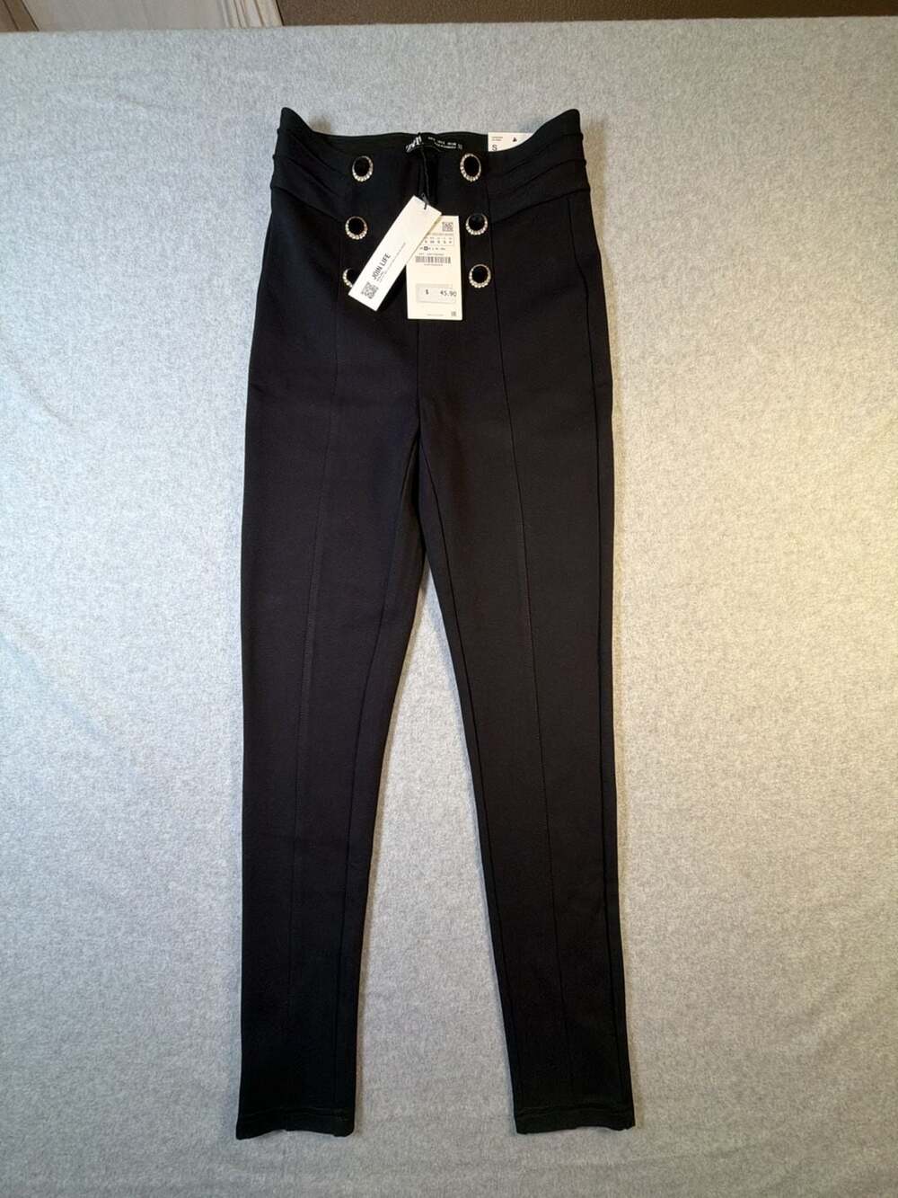Zara High-Rise Leggings with Decorative Buttons Black Size S